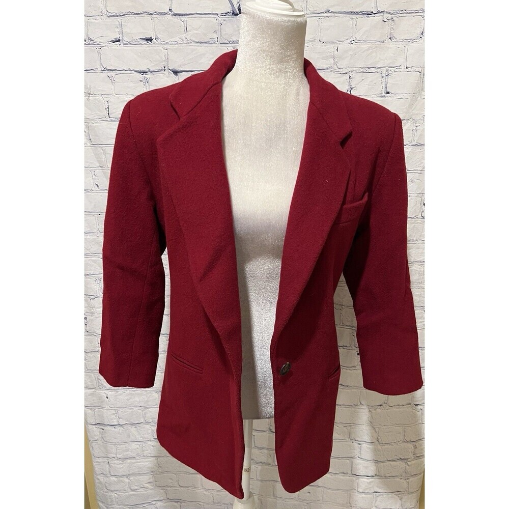 Vintage Gitano One Button Blazer Jacket 90s Wool Blend Red Womens Small - Picture 2 of 9